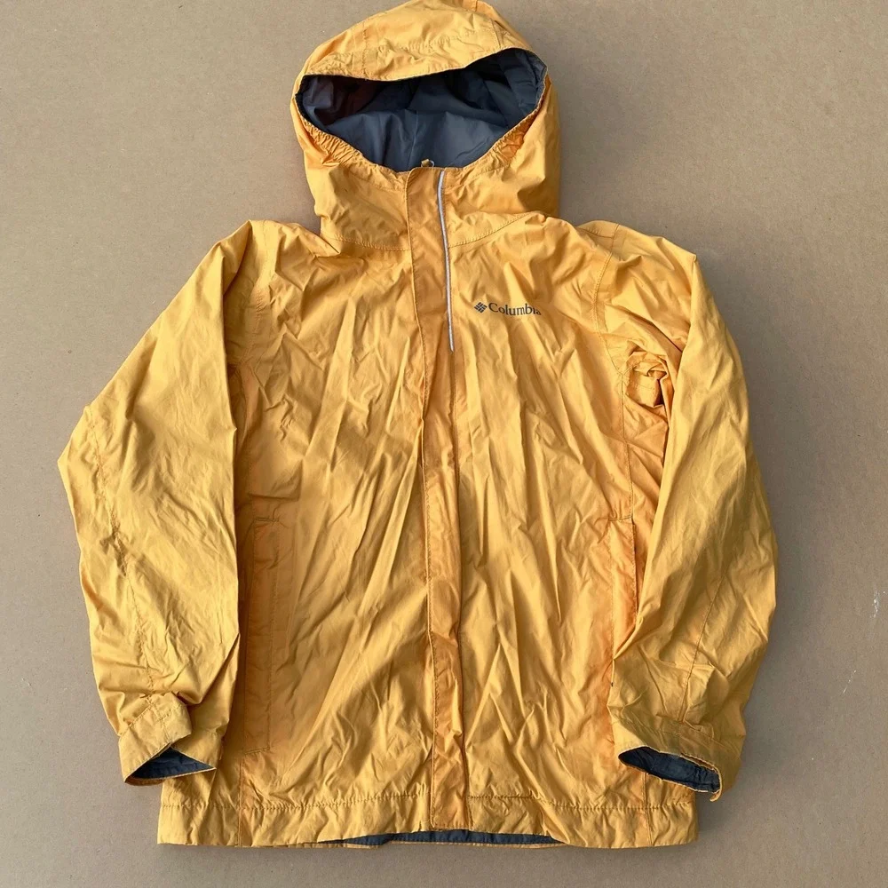 Columbia Rain Jacket Kids S (8) Yellow Hiking Outdoor Omni-Tech Windbreaker